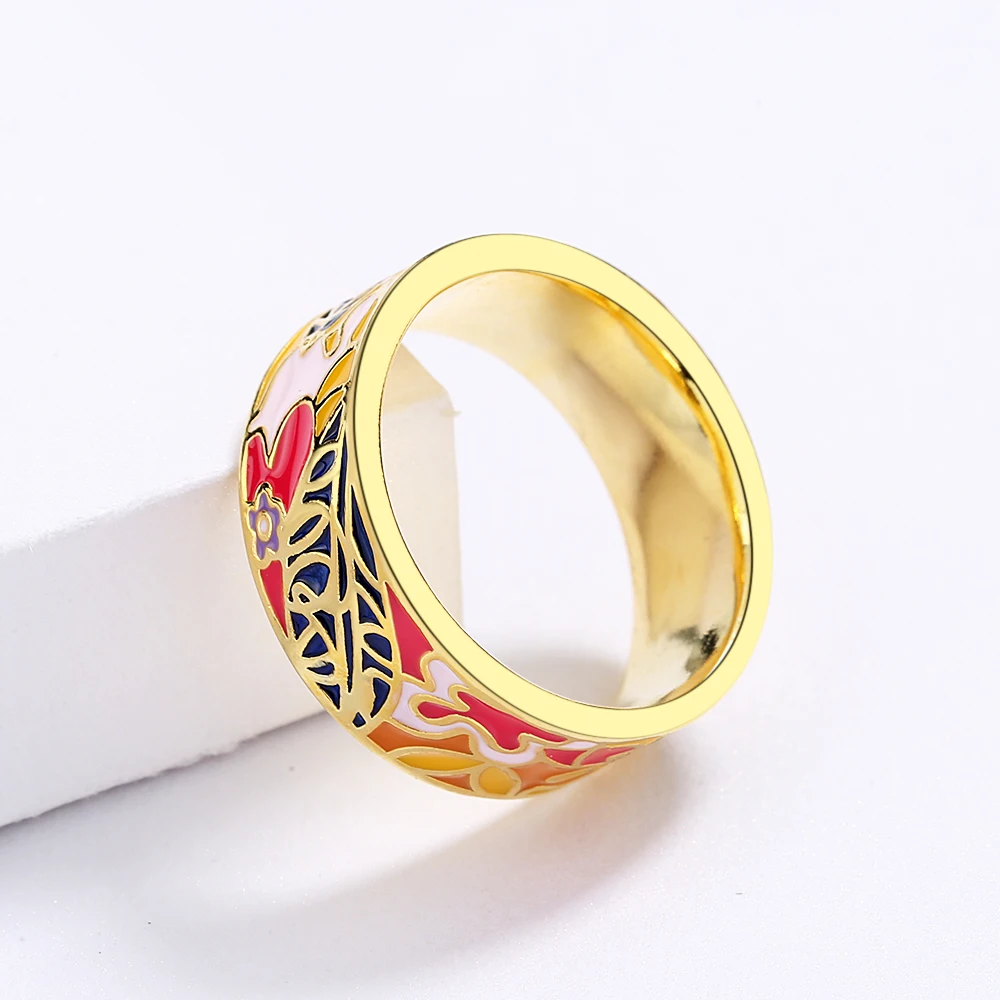 2021 High Quality Exquisite Handmade Blue Purple Epoxy Enamel 18k Gold Ring Ladies Birthday Party Jewelry Gift