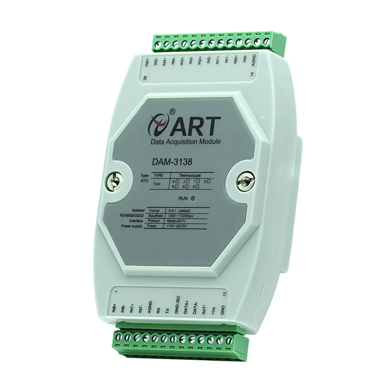 8-channel k-tipo módulo rs232 da aquisição da temperatura do par termoelétrico/rs485 comunicação dupla do porto precisão de 0.5 graus