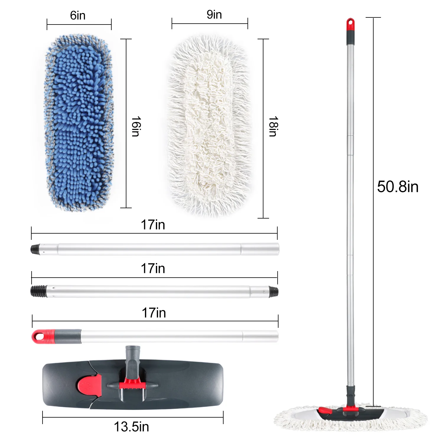 Eyliden Microfiber Flat Mop with Adjustable Stainless Steel Handle Chenille and Polyester Pad for  Bedroom Kitchen Cleaning Tool