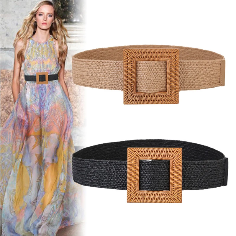 

Straw Vacation Linen Woven Belt Female Elastic Bohemia Belts For Women Stretch Cummerbunds Waist Dress Waistband Cinturon Mujer