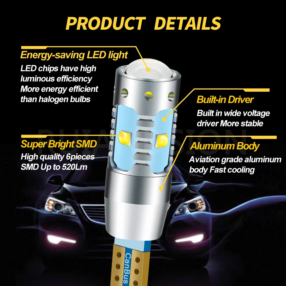 2Pcs/Lot 30W/50W/60W/80W AC12V 24V W5W T10 ERROR Free Interior White LED CANBUS 6/10/12/16-SMD XBD chips with Projector Lens