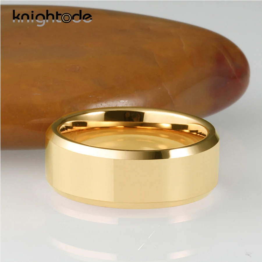 6/8mm High Quality Gold Color Wedding Band Men Women Tungsten Carbide Engagement Rings Beveled Edges Flat Polishing Comfort Fit