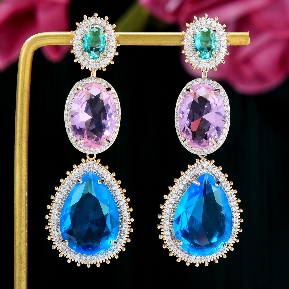 

Soramoore Fashion street style Drop Earrings For Women Wedding Party Cubic Zircon Dubai Bridal Earring boucle d'oreille 2021