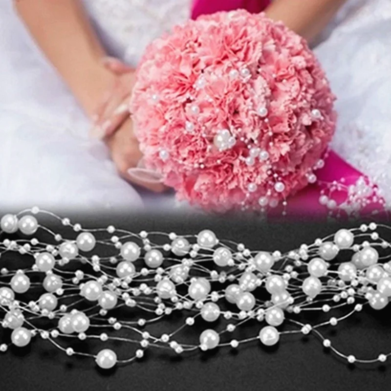 2 Yards 8+3mm Christmas Decoration Fishing Line Artificial Pearls Beads Chain Garland Flowers Wedding Party #RoLi