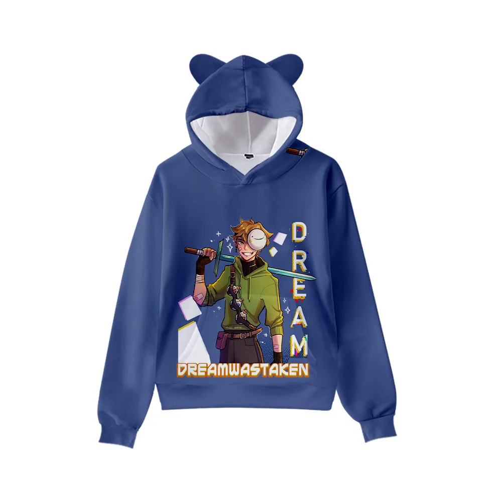 DreamWasTaken Trẻ Em Áo Khoác Cho Bé Trai Bé Gái Bông Tai Kẹp Áo Giấc Mơ Smp Merch Kawaii Tai Nghe Tai Mèo Chui Đầu Có Mũ Áo Cosplay