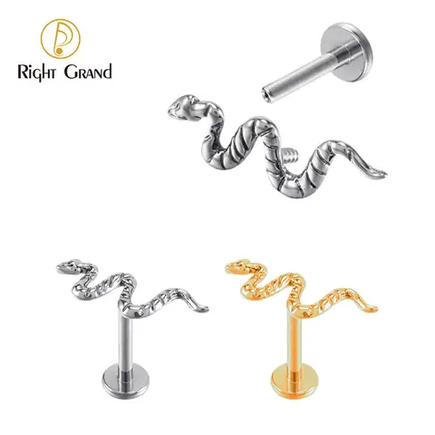 Direito grand astm f136 titânio implante grau 16g rosca interna cobra labret tragus lábio anéis pregos hélice brinco perfurações