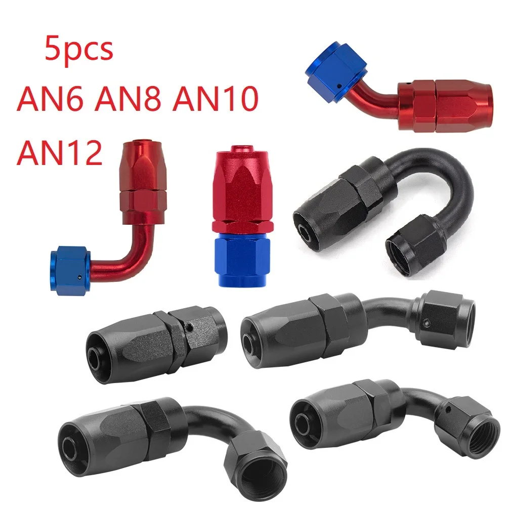 5PCS AN6 AN8 AN10 AN12 Straight 45 90 120 180 Degree Oil Fuel Swivel Hose End Fitting Oil Hose End Adaptor Kit Black