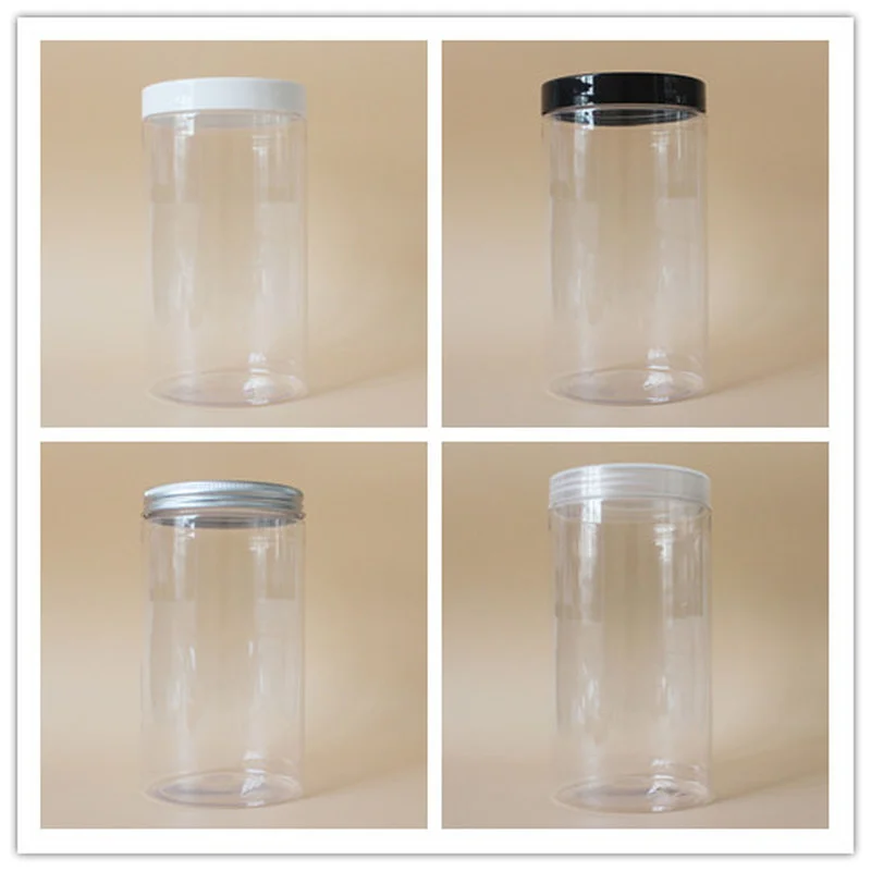 

10pcs/lot 1000ml Plastic Cosmetic Jar Tall Clear Bottle White Clear Black Lid Alauaminum Cap 1000g 92cm Diameter Hair Care Tin