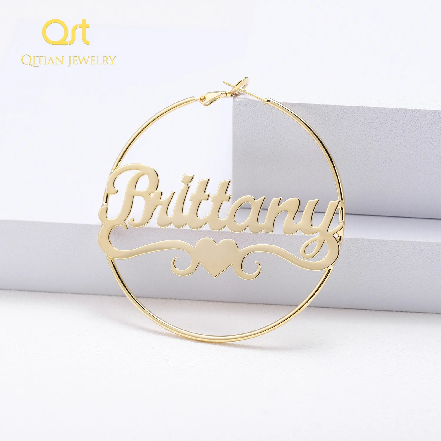 Personalised Gold Stainless Steel Custom Name hoop Earring Big Nameplate Handmade Jewelry For Women Girl Round Circle Oorbellen