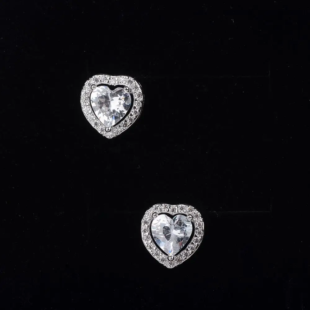 LEKANI 925 Sterling Silver Love Heart Shape Stud Earrings for Women Clear Cubic Zirconia Fashion Anniversary Jewelry PAS405