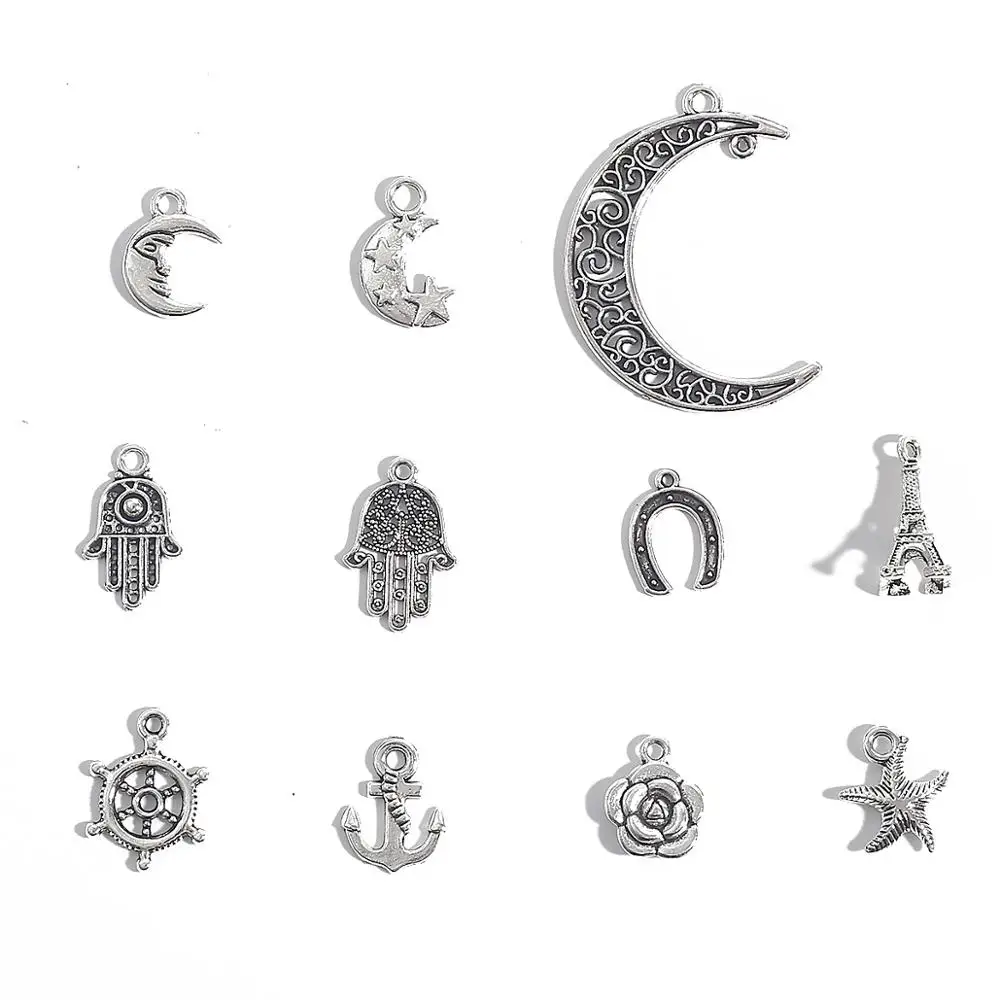 10-30pcs/lot Vintage Silver Color Stars Moon Heart Charms Pendants for DIY Jewelry Making Women Handmade Jewelry Love Bracelet