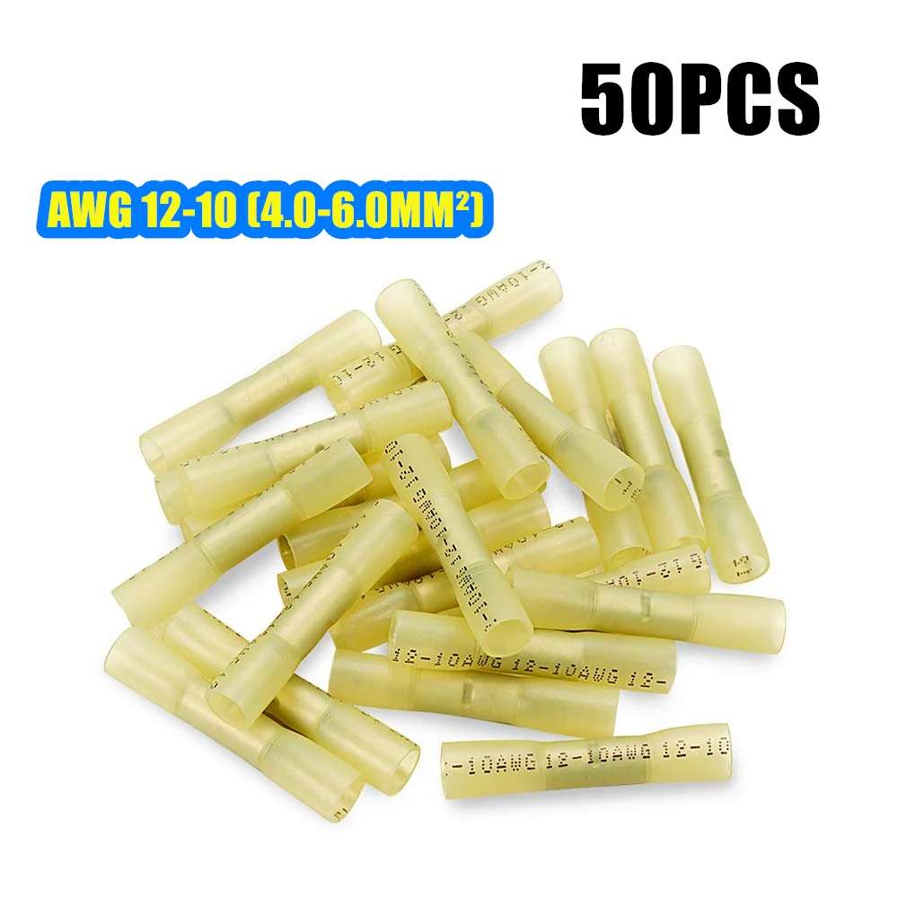 

50/10PCS Standard Crimp Seal Heat Shrink Butt Connectors Waterproof Terminals Insulated Electrical Wire Connector 12-10 AWG