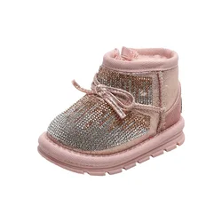 Bottes de neige scintillantes avec oreilles Bling pour bébé, chaussures d'hiver pour tout-petits, chaussures en peluche douce pour fille, anti-aldes, 12-18cm, 11