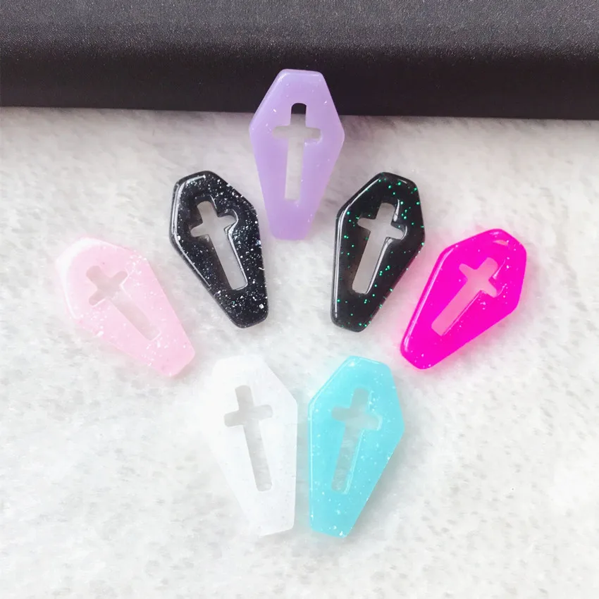 10pcs  29*16mm Punk Style Coffin Planchette Charms Flat back Resin Cross  Accessory for Necklace Pendant DIY Making