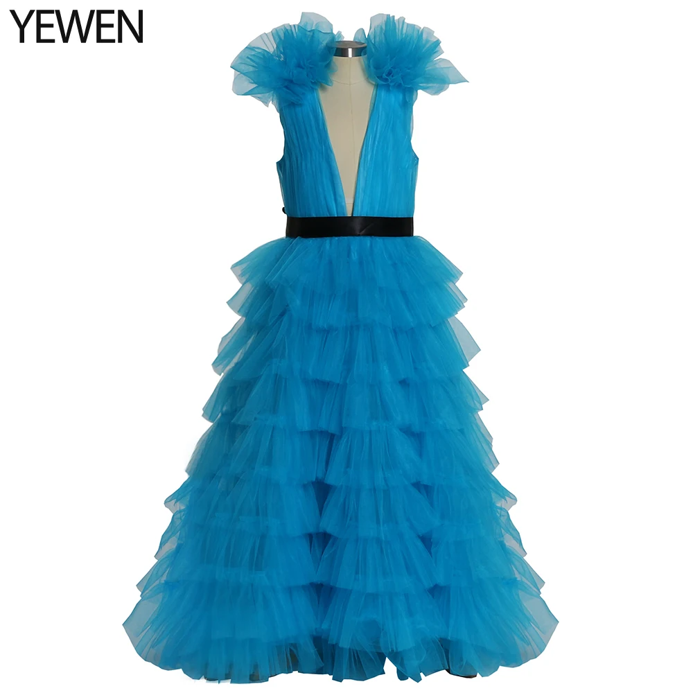 

Princess Blue Ankle Length Tiered Party Dresses Kids Girls Dress Up Prom Party Clothing Babyshoot Photography Props