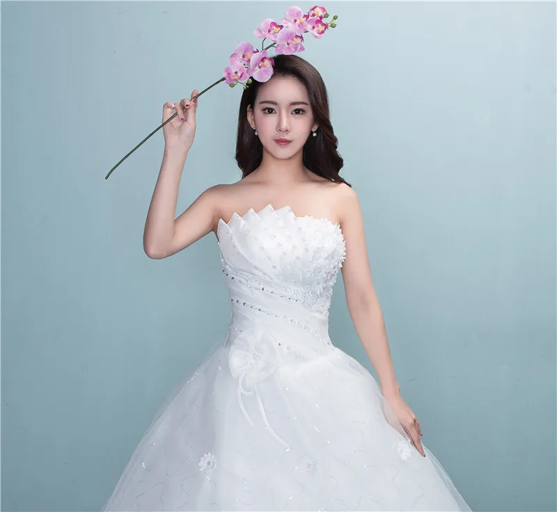 Customized New Luxury Beading Brush Train Lace Up Wedding Dress Sexy Strapless Applique Plus Size Bridal Gown Vestido De Noiva