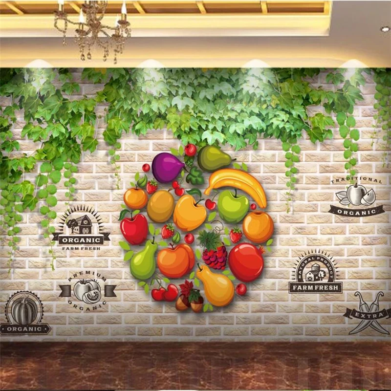 Wellyu Customized Wallpaper 3D Photo Mural Wall Brick Creeper Fruit Shop Supermarket Tooling Background Wall Decoration Painting