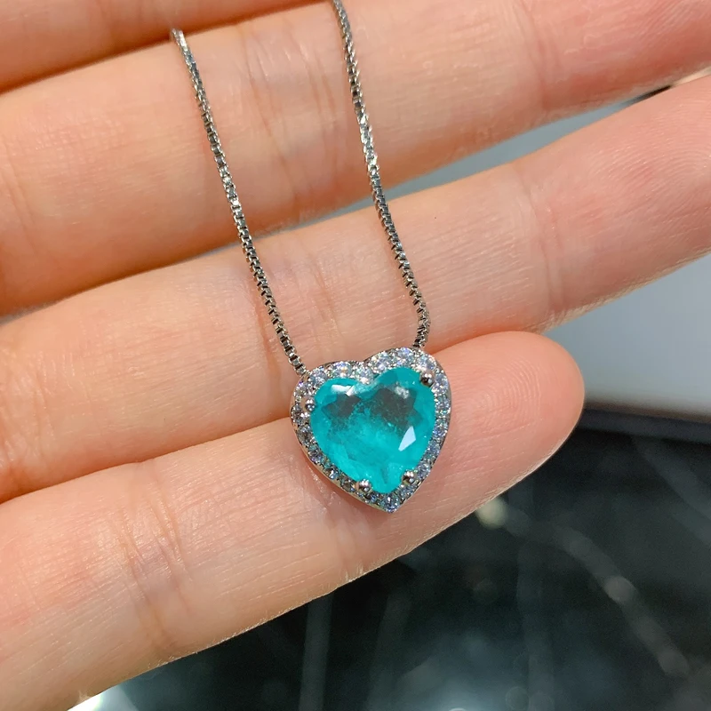 FFGems Paraiba Tourmaline Ngọc Lục Bảo Đá Quý Trái Tim bạc Vàng màu sắc Mới Bông Tai Vòng Cổ Bộ 2020 cho Nữ Cô Gái Tặng Sỉ