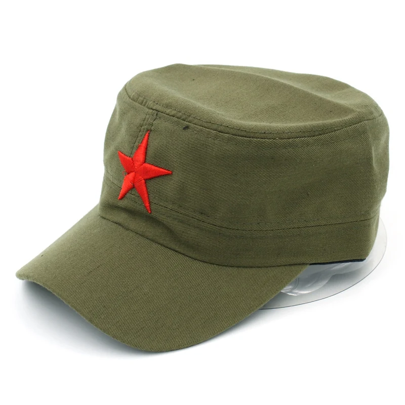 Mistdawn Unisex Cotton Military Cap Spring Summer Beach Outdoor Street Street Cool Church Sunhat Flat Top Hat With Red Star