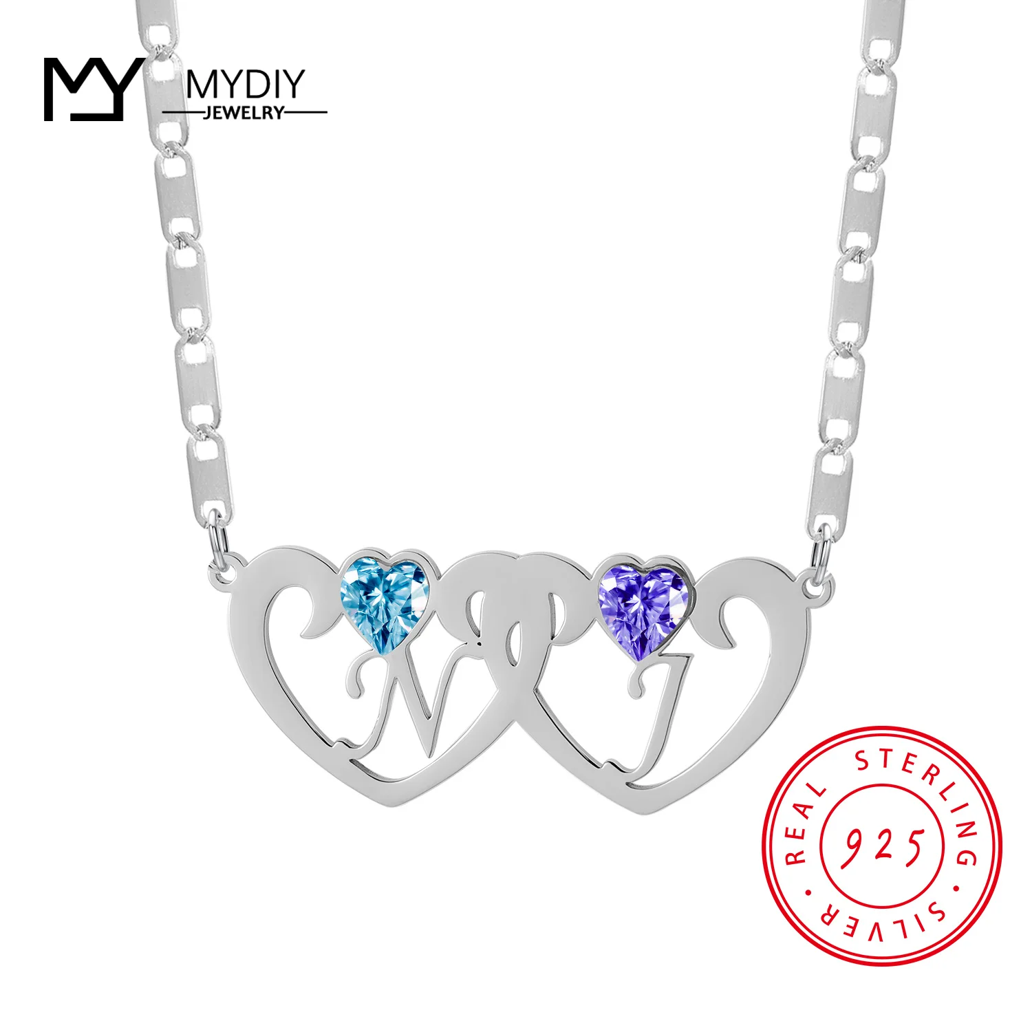 

925 Sterling Silver Birthstone Necklace January-December Heart-shaped Name Custom Pendant Wedding Party Birthday for women Gift