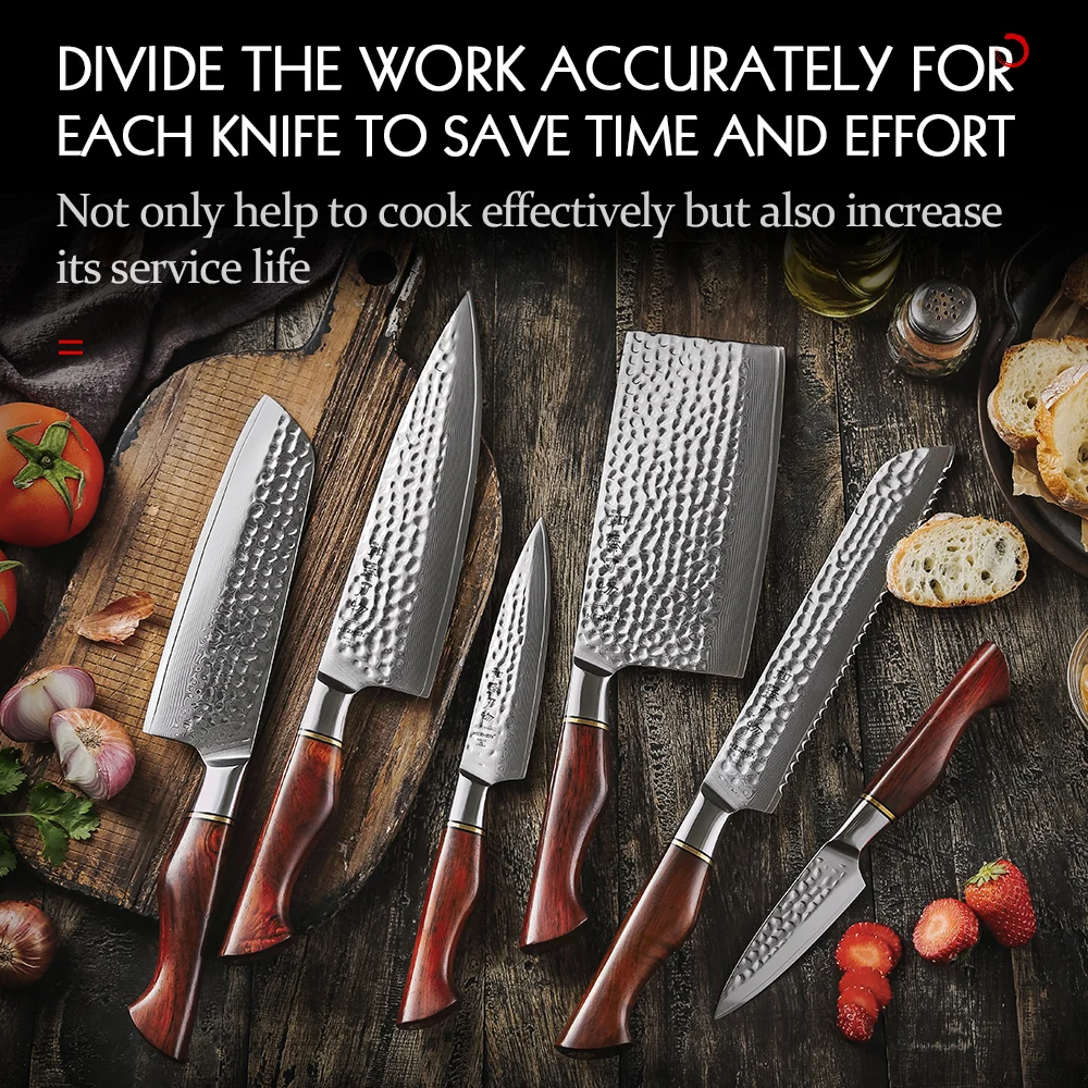 HEZHEN 1-6PC Knife Set 73 Layer Damascus Powder Steel Kitchen Tools Cook Knives Chef Cleaver Santoku Utility Paring Bread Knives