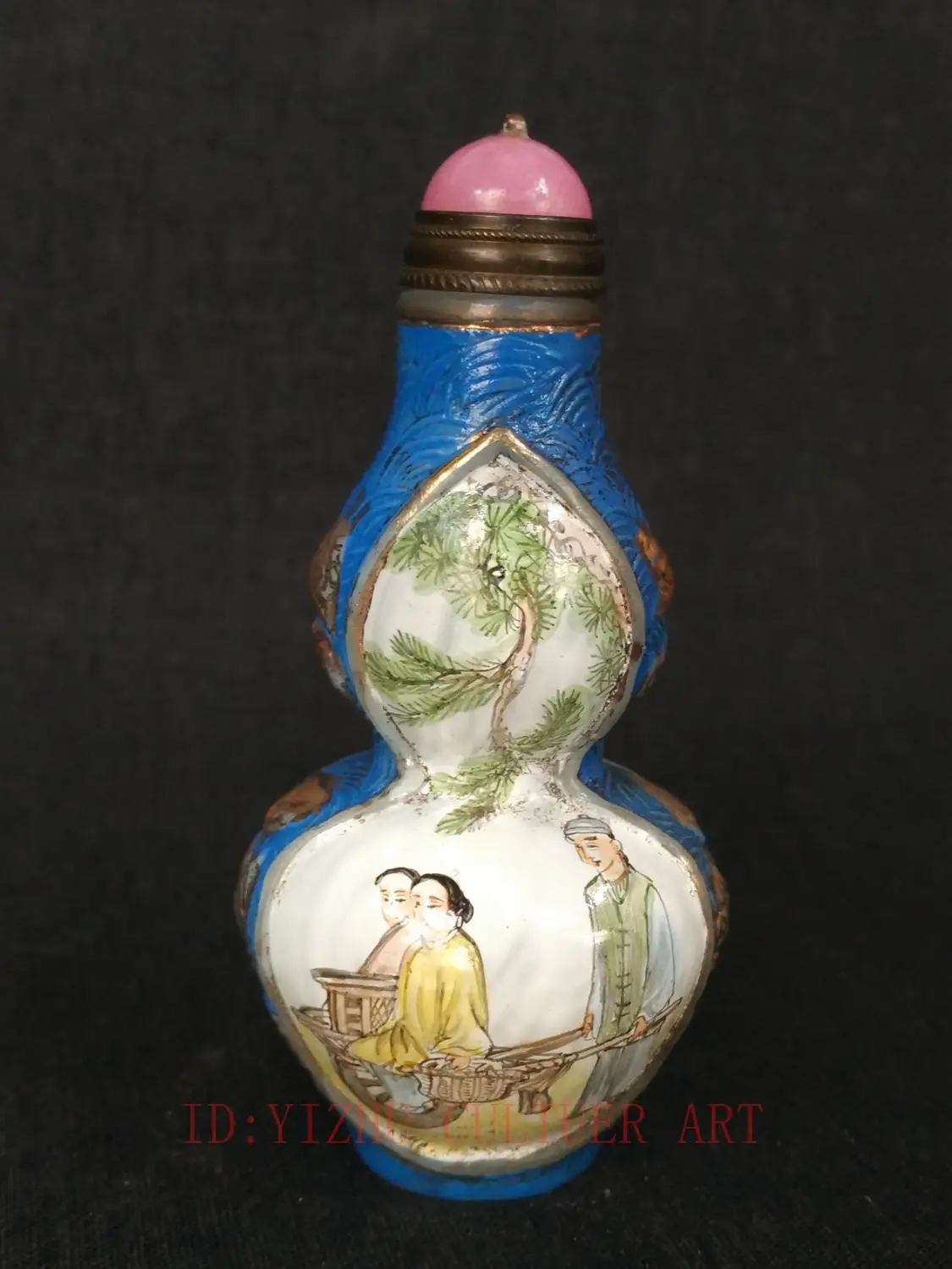 YIZHU CULTUER ART Collection Vintage art China Glaze Hand Painting Carving Figure Snuff Bottle