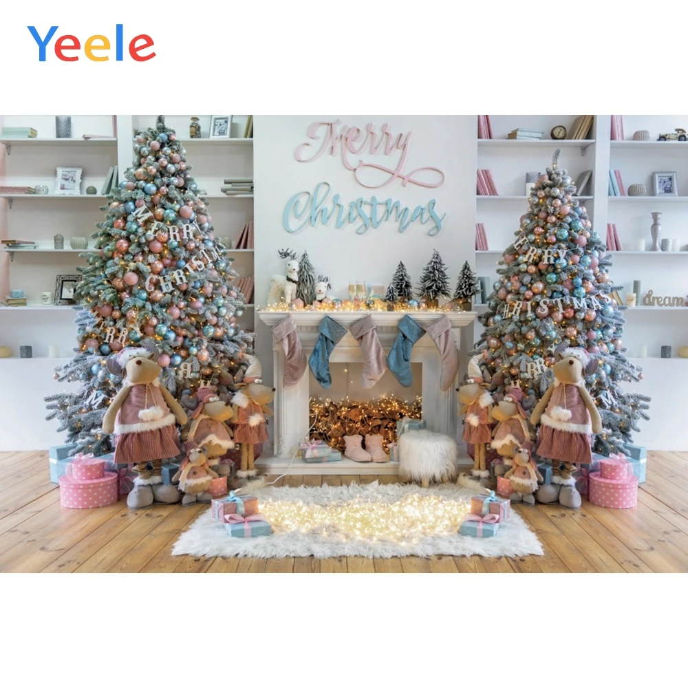 Merry Christmas Treeเตาผิงตุ๊กตาของเล่นเด็กภาพพื้นหลังฉากหลังการถ่ายภาพฉากหลังไวนิลPhotophone Photozone