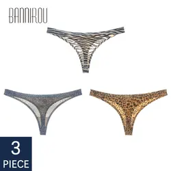 3 Pcs Woman Underwear Sexy Seamless Ice Silk Sports Female T-back Soft High Quality G-string Print Thongs Women's Panties