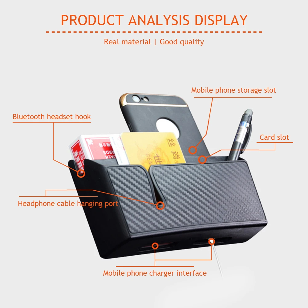 Car mobile phone holder holder mobile phone holder car carbon fiber pattern multi-function pen holder debris box charging port