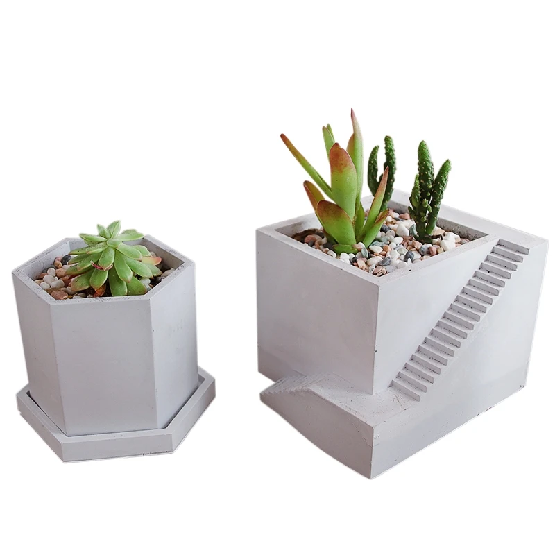 Hexagon Flowerpot Concrete Silicone Mold For Succulent Plants Round Pen Container Plaster Gypsum Mould Cement Clay Molds image 5