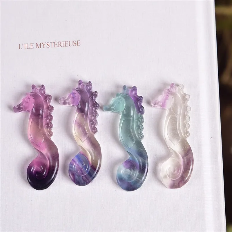 

1pcs AAAA Natural crystal gem colored fluorite carved seahorse crystal unicorn statue decorated cartoon animation