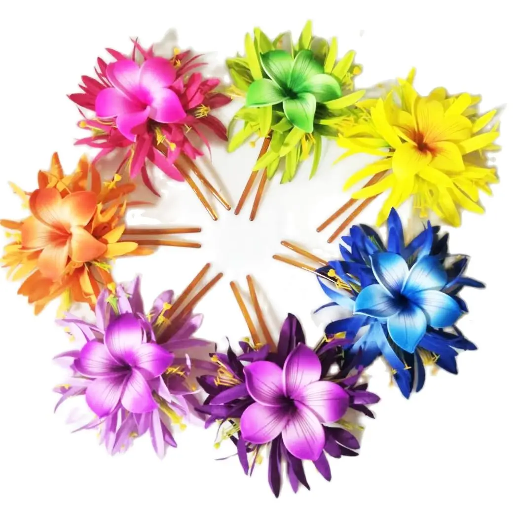 

MIXED COLOR Free Shipping 40pcs/Lot HC00064 8Color Foam Tiare Hair Stick W Velvet Spide LilyLeaves Hawaii Tropical Hula