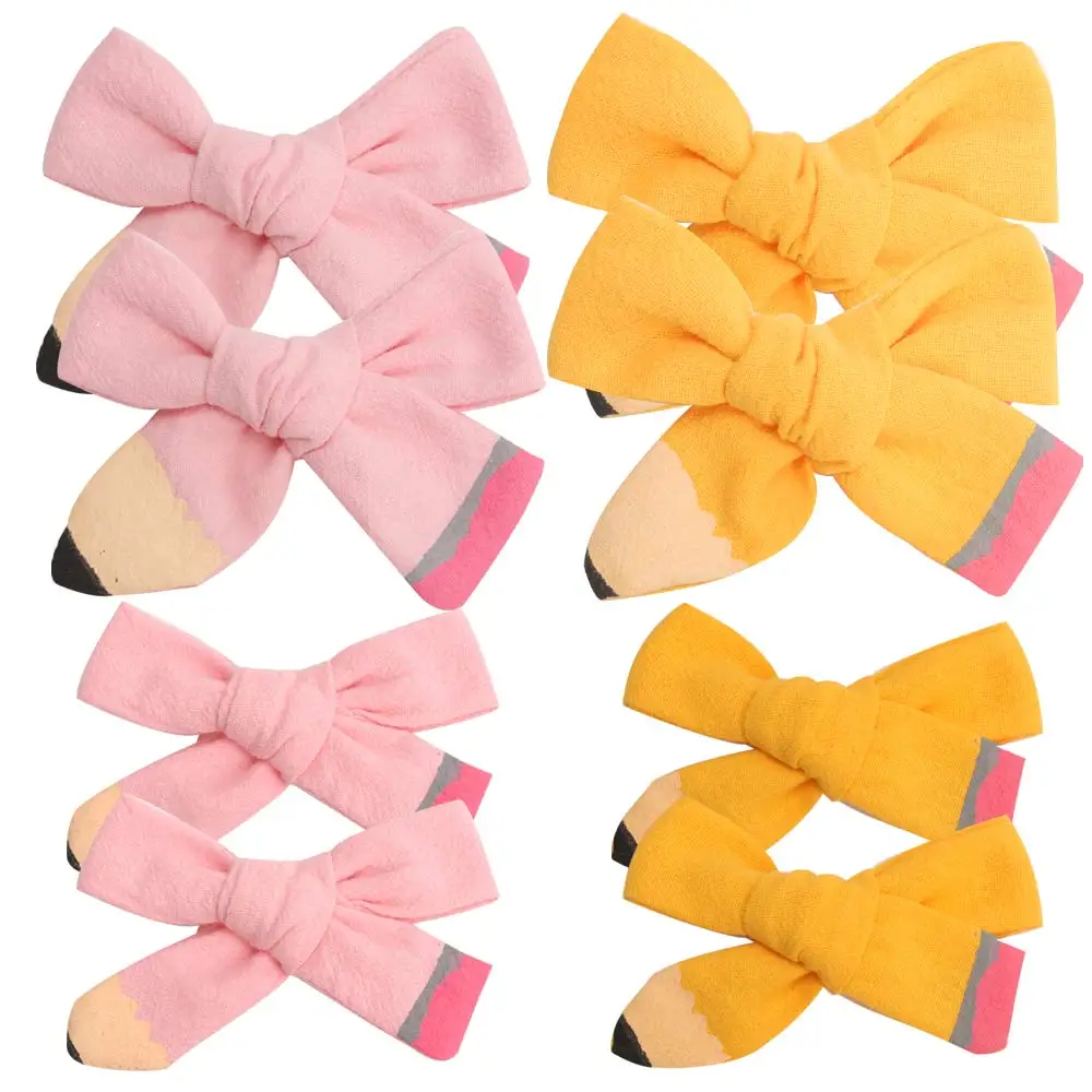 

CN 20pcs/lot 3"/4" Back to School Bows Handmade Pencil Hair Bow Cotton Hair Clip for Teenage Girls Students Hair Accessories