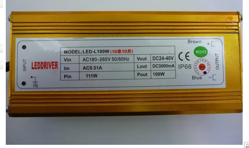 Super Quality 3000mA Constant Current Source LED Driver 100W (Input AC180V-265V/Output DC24V-40V)