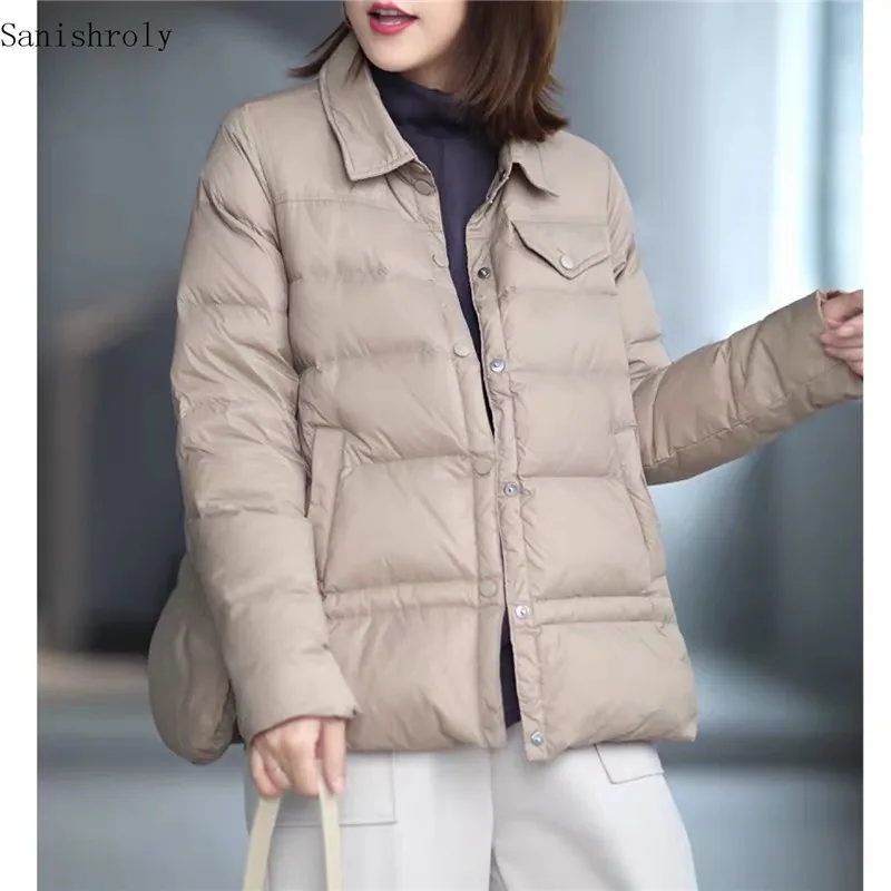 Manteau en duvet de canard blanc pour femme, veste décontractée, ample et chaude, avec col, poches, parka, hauts courts, mode automne hiver 90%