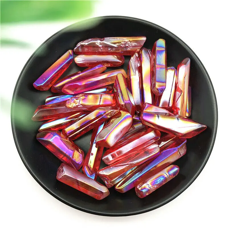 Wholesale 50g Electroplated Red Titanium Aura Lemurian Seed Quartz Crystal Point Stones Specimen Decor Natural Quartz Crystals