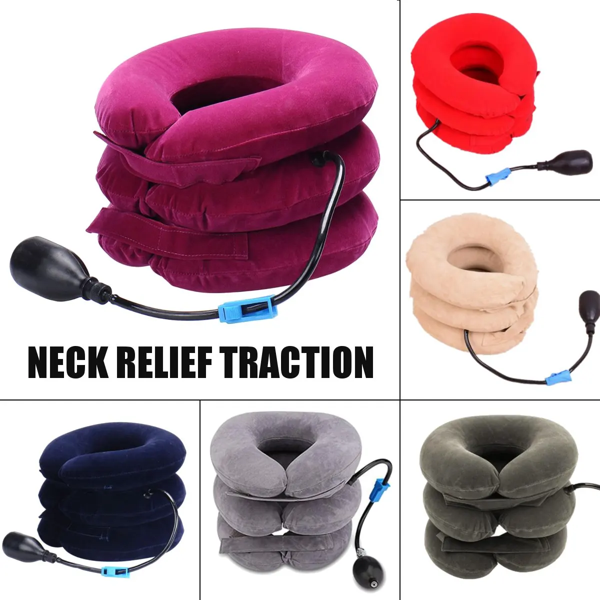 Air Inflatable Cervical Traction Collar Brace Pillow Chiropractic Pain Relief Neck Relax Cushion Support Protection Stretcher A1