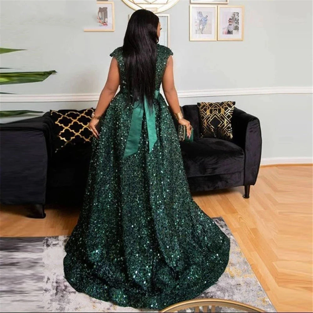 Robe De soirée De forme sirène, tenue De soirée De standing, avec traîne détachable, en paillettes, vert foncé, style arabe dubaï, 2022