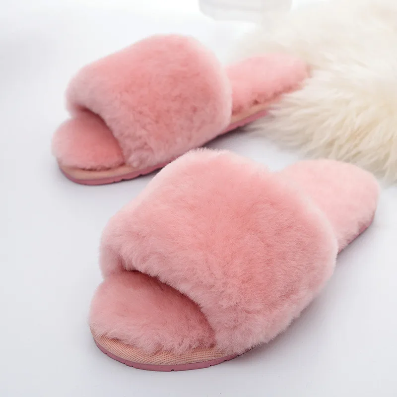 Colorful Wool Lady Home Slippers Natural Sheepskin Fur Slippers Fashion Female Winter Slippers Women Warm Indoor Slippers Soft