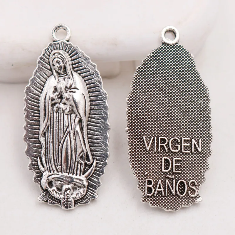 5pcs Silver Plated Catholic Virgin Mary Pendants Retro Necklace Earrings Metal Accessories DIY Charms For Jewelry Crafts Making