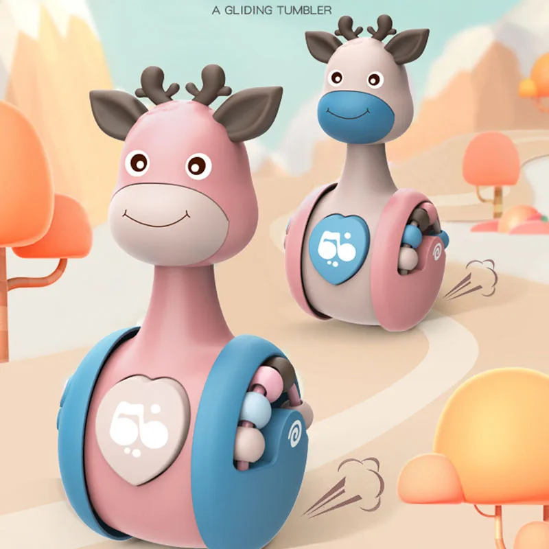 Newborn Educational Toys 0-12 Months Cute Deer Sliding Tumbler For Children Sensory Rattles Baby Ball Soft Teether Toys