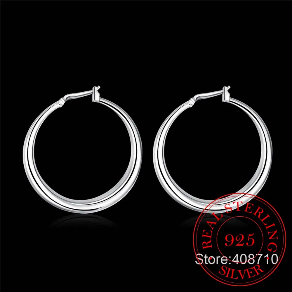 Solid Big Smooth Circle Hoop Earrings Brincos 925 Sterling Silver Simple Party Round Loop Earrings for Women Jewelry