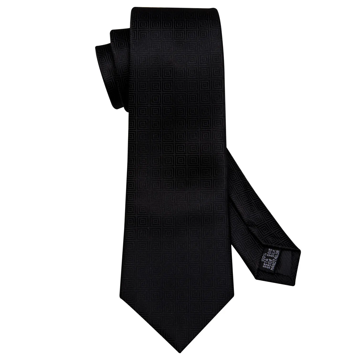 Black Geometric Tie Silk Tie For Men Wedding Tie Party Necktie Handkerchief Cravat Barry.Wang Fashion Designer Tie Set LS-5225