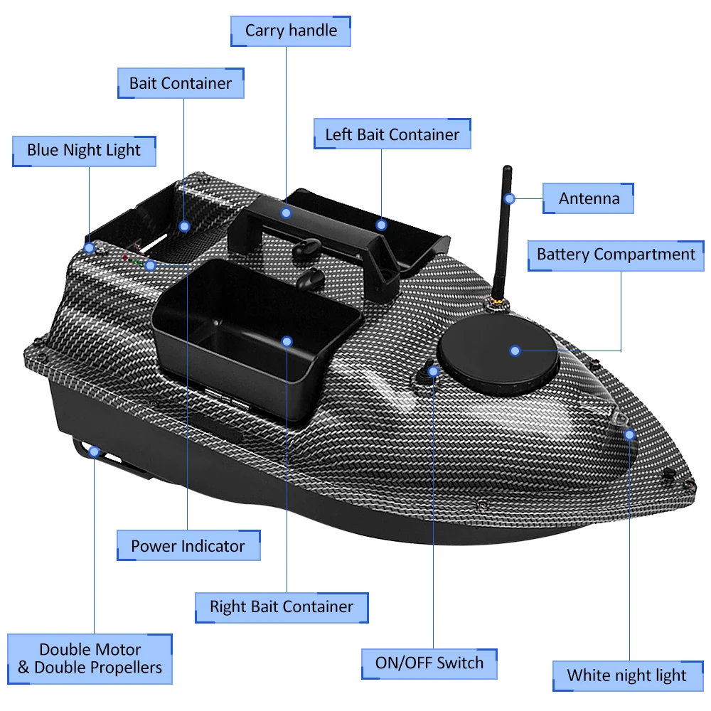 Remote Control RC Fishing Bait Boat 2KG Load 12000mah Fish Finder with GPS Auto Cruise Control Auto Return Carbon Fiber Shell