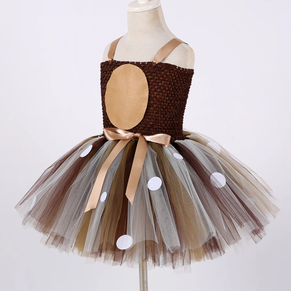 Deer Costumes for Girls Christmas Dress for Kids Halloween Costumes Reindeer Tulle Tutu Dress Birthday Princess Clothes Brown