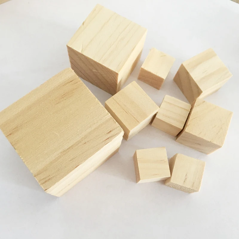 Solid Wood Cube Wooden Square Blocks Kids Early Educational Toys Assemblage Block Embellishment For DIY Woodwork Craft