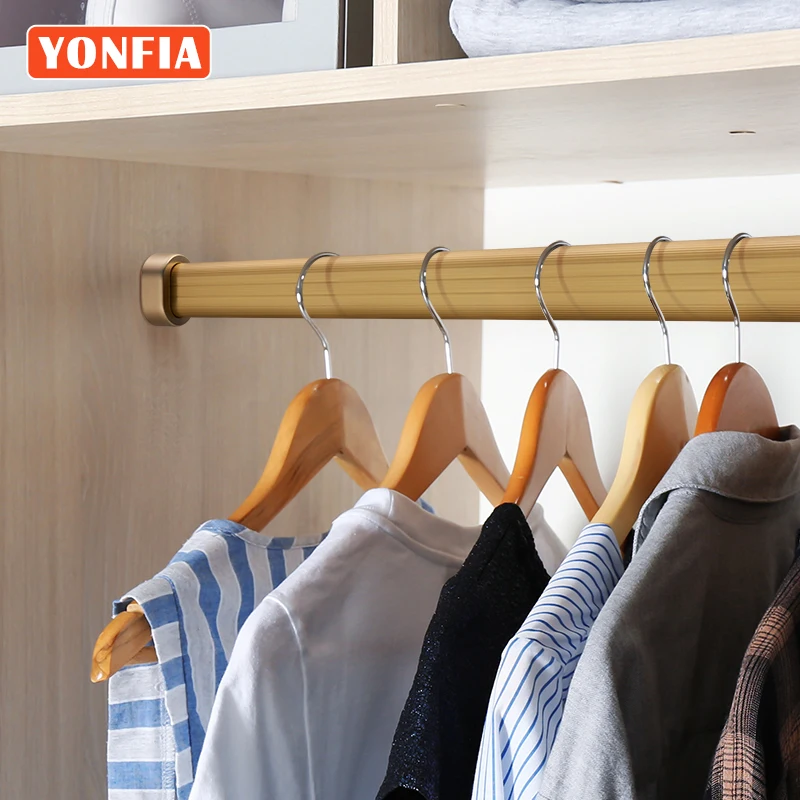 YONFIA 3677 Gold Aluminium Alloy Profile Clothes Organizer Rack Rails Wardrobe Closet Hanger Clothing Rod Rack For Clothes Pants
