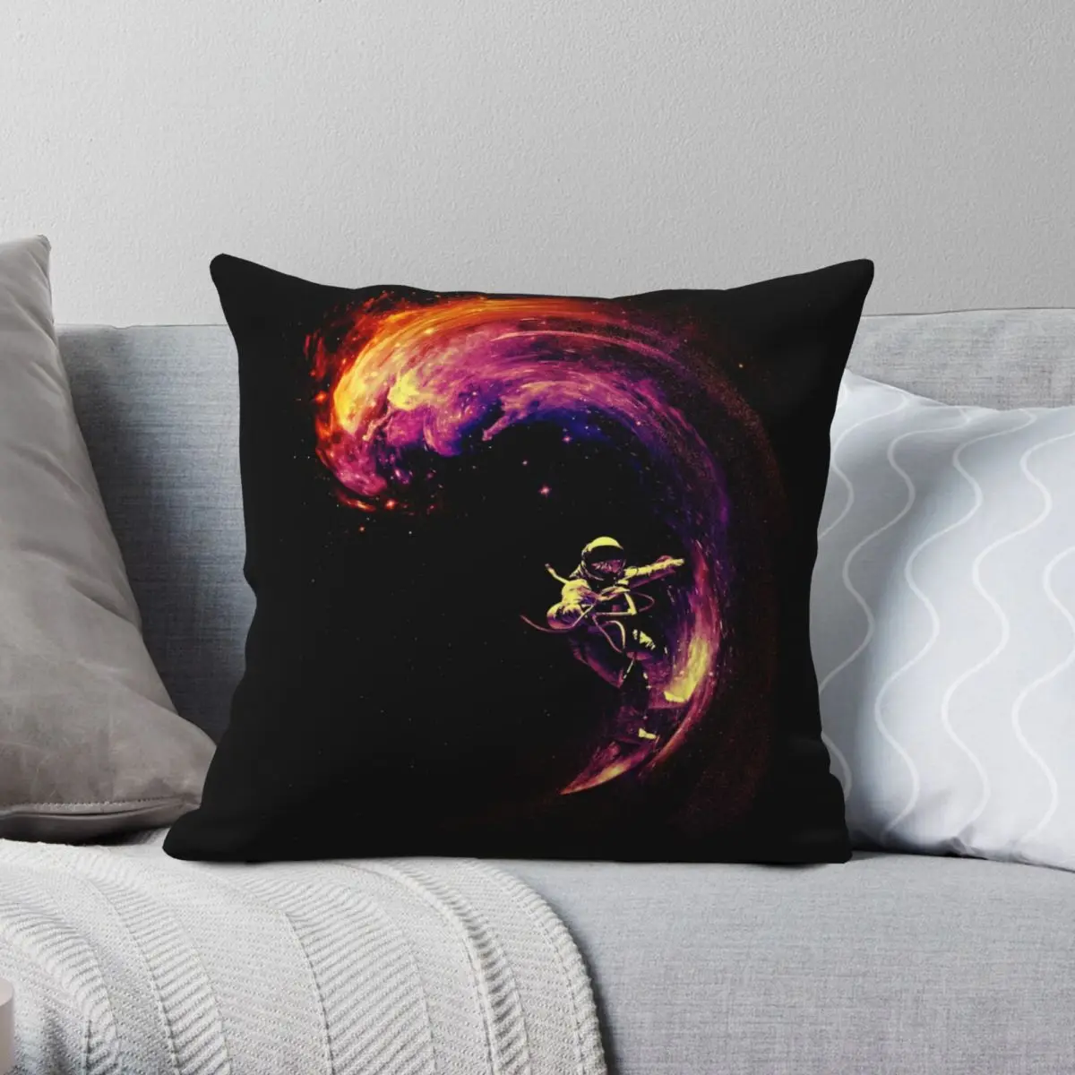 Space Surfing Square Pillowcase Polyester Linen Velvet Creative Zip Decor Pillow Case Room Cushion Cover 45x45