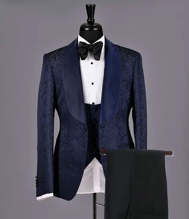 

SZMANLIZI MALE COSTUMES Navy Blue Floral Slim Fit Custom Made Mens Suits 2022 Wedding Suits For Groom Tuxedos 3 Pieces Groomsmen