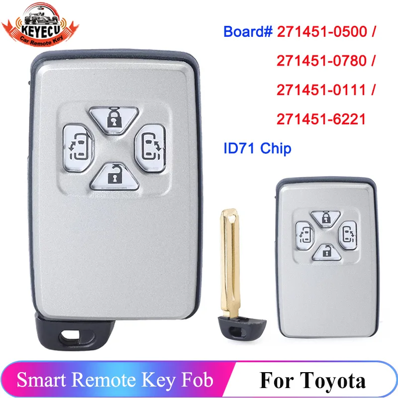 KEYECU Remote 271451-0500 271451-0780 271451-0111 271451-6221 Smart Card For Toyota Alpha Previa Sienna RAV4 Key Fob 4 Button